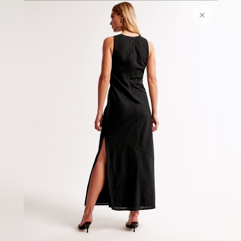 Abercrombie & Fitch Black Linen Blend High Neck Maxi Dress - Picture 11 of 11